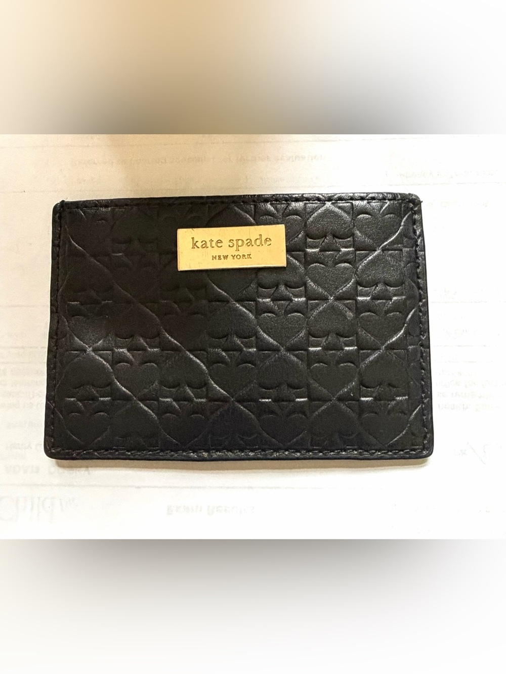 kate spade Black Quilted Leather Card holder with Gold Logo